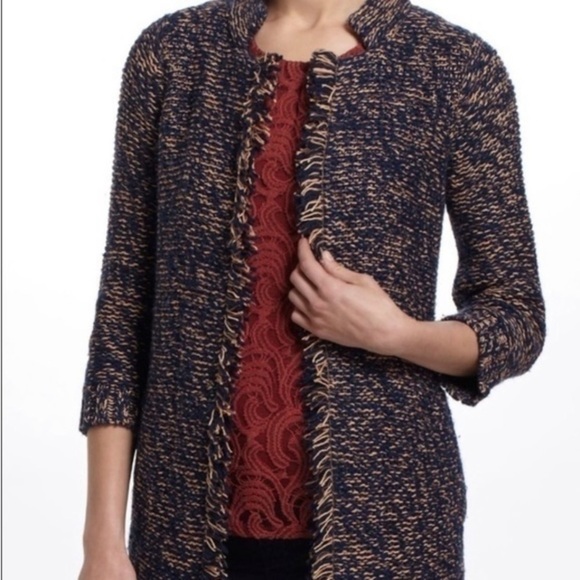 Anthropologie SPARROW Marled Peat Cardigan Open Front SIZE S Linen Blend Fringe. - Picture 2 of 13